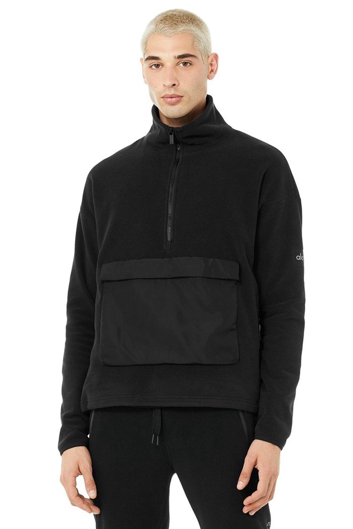 Alo Yoga 1/2 Zip Mammoth Polar Men's Pullover Black | 56OWIAZPV