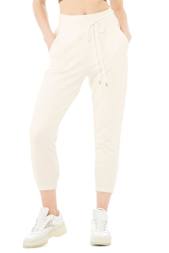 Alo Yoga 7/8 Easy Sweat Women's Pants White | 14MVEAPOU