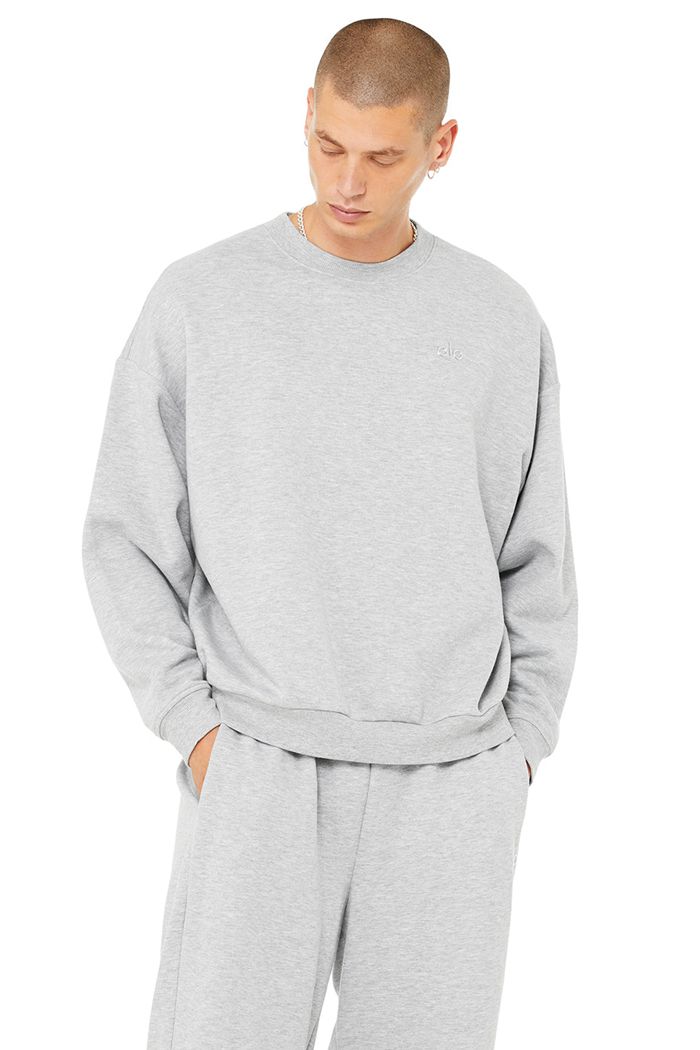 Alo Yoga Accolade Crew Neck Men's Pullover Grey | 92SZXQIWR