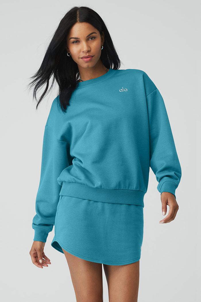 Alo Yoga Accolade Crew Neck Women's Pullover Blue | 04OIZDKQX