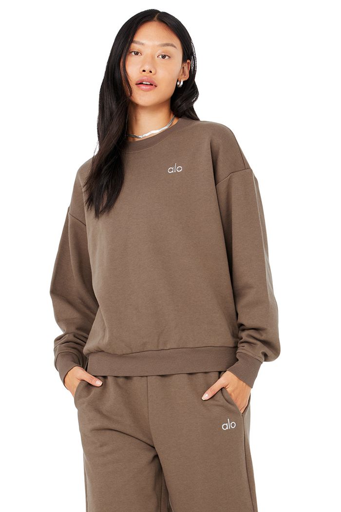 Alo Yoga Accolade Crew Neck Women's Pullover Brown | 30LZBVTNU