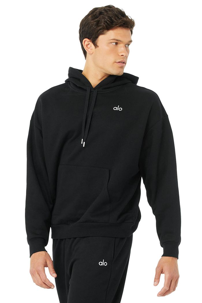 Alo Yoga Accolade Men's Hoodie Black | 93HCJFQUE