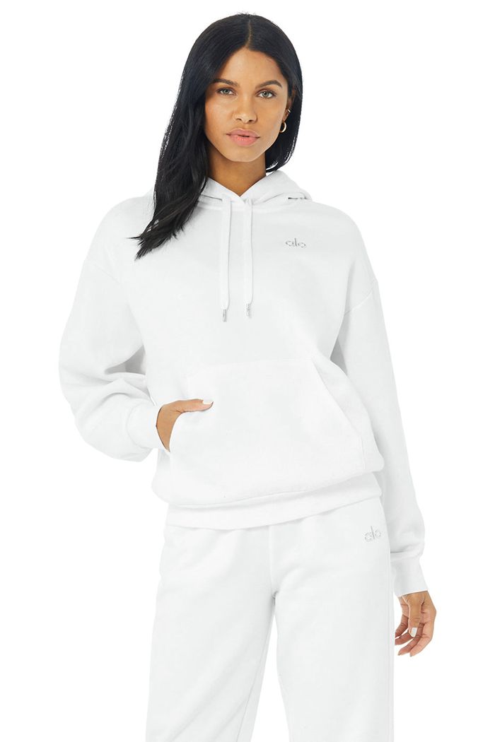 Alo Yoga Accolade Women's Hoodie White | 31ZVDXJTG