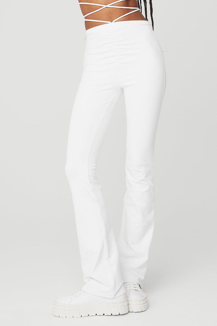 Alo Yoga Airbrush High-Waist Cinch Flare Women's Leggings White | 18CXKNTWA