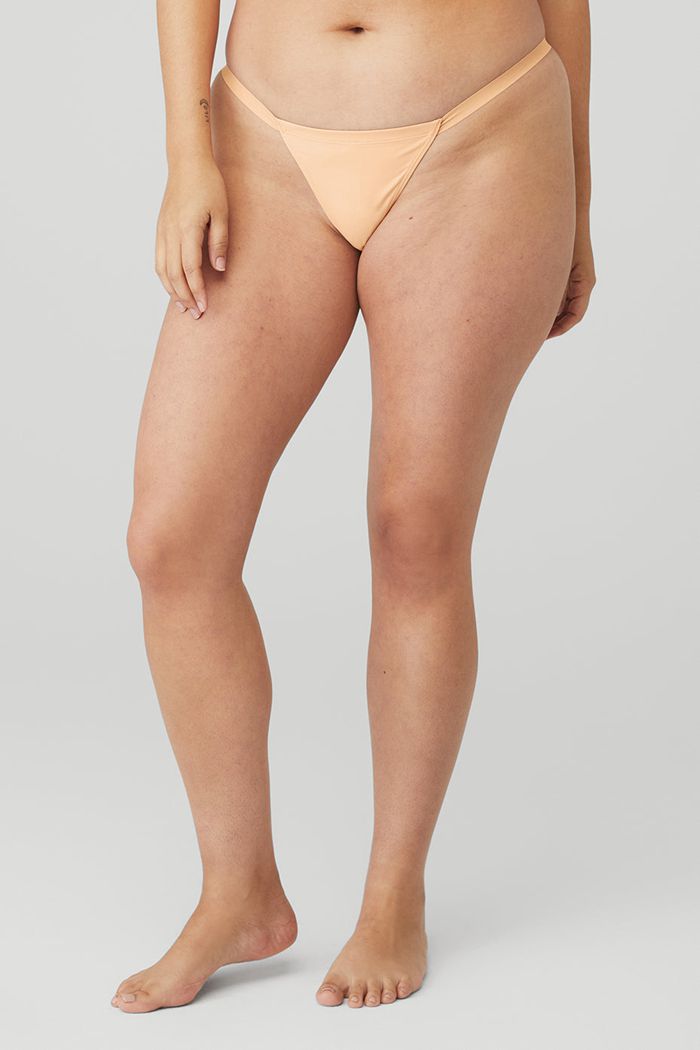 Alo Yoga Airbrush Invisible String Thong Women's Underwear Beige | 67EYKTXOZ