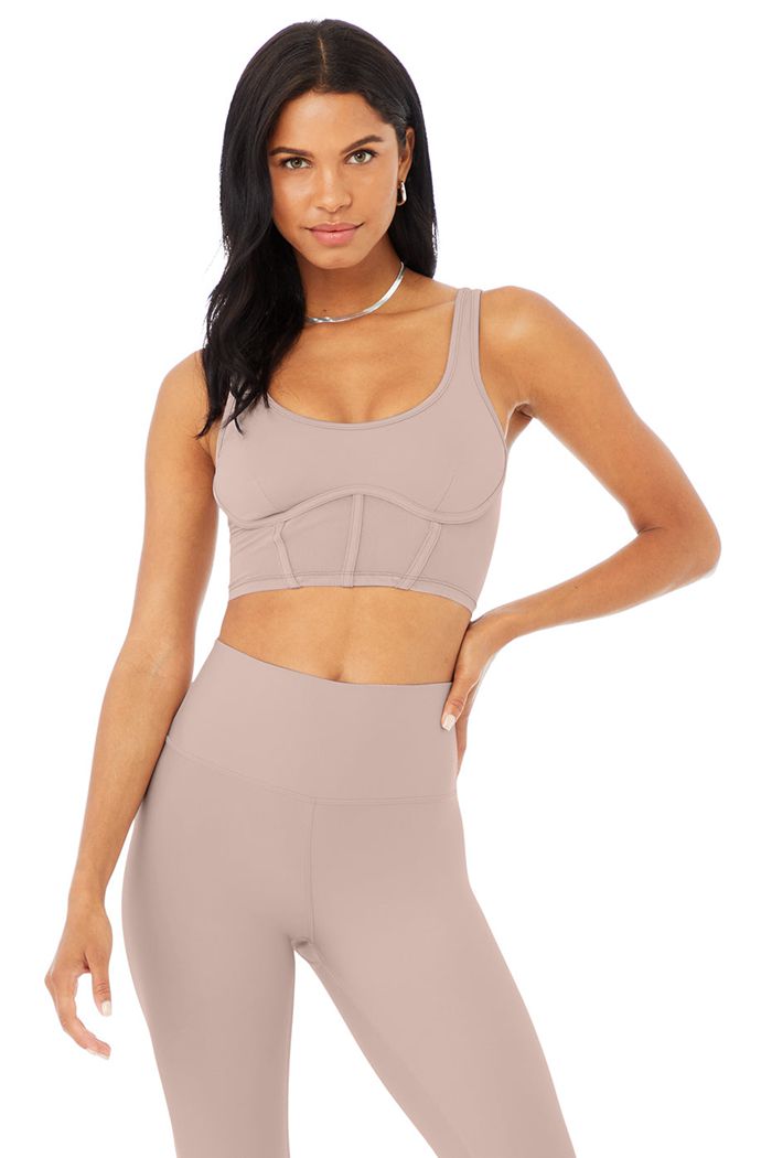 Alo Yoga Airbrush Mesh Corset Women's Tank Tops Pink | 48JERHFAS