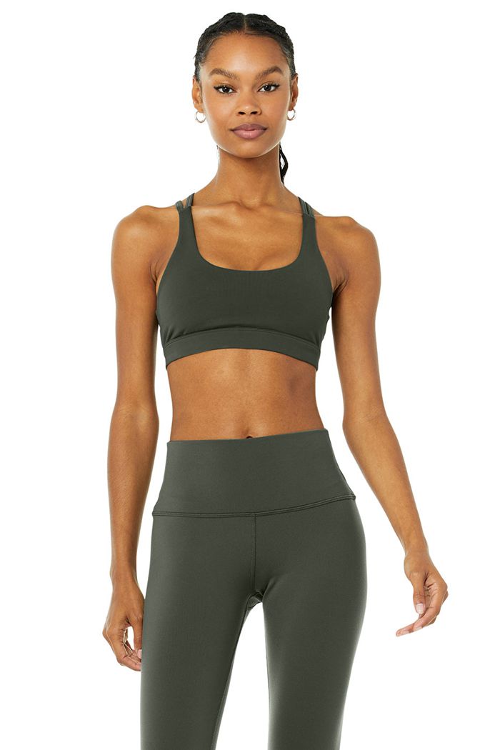 Alo Yoga Airbrush Suspension Women's Bras Dark Green | 42COQFALB