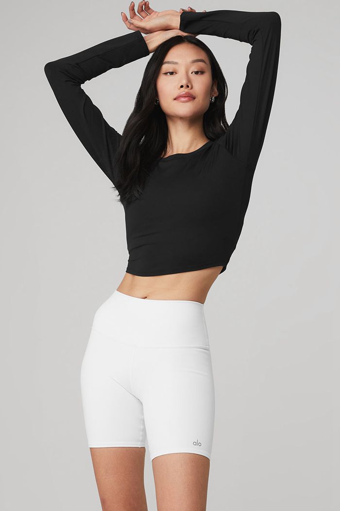 Alo Yoga Alosoft Crop Finesse Women's Long Sleeve Black | 15QUYNAKZ