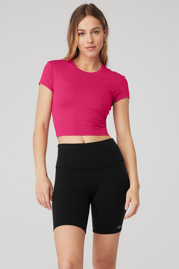 Alo Yoga Alosoft Crop Finesse Women's Short Sleeve Red | 31FRLZVNG