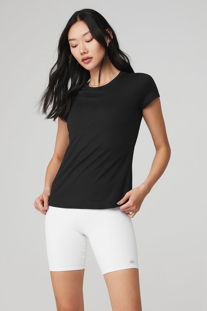 Alo Yoga Alosoft Finesse Tee Women's Short Sleeve Black | 58NEVPMWB