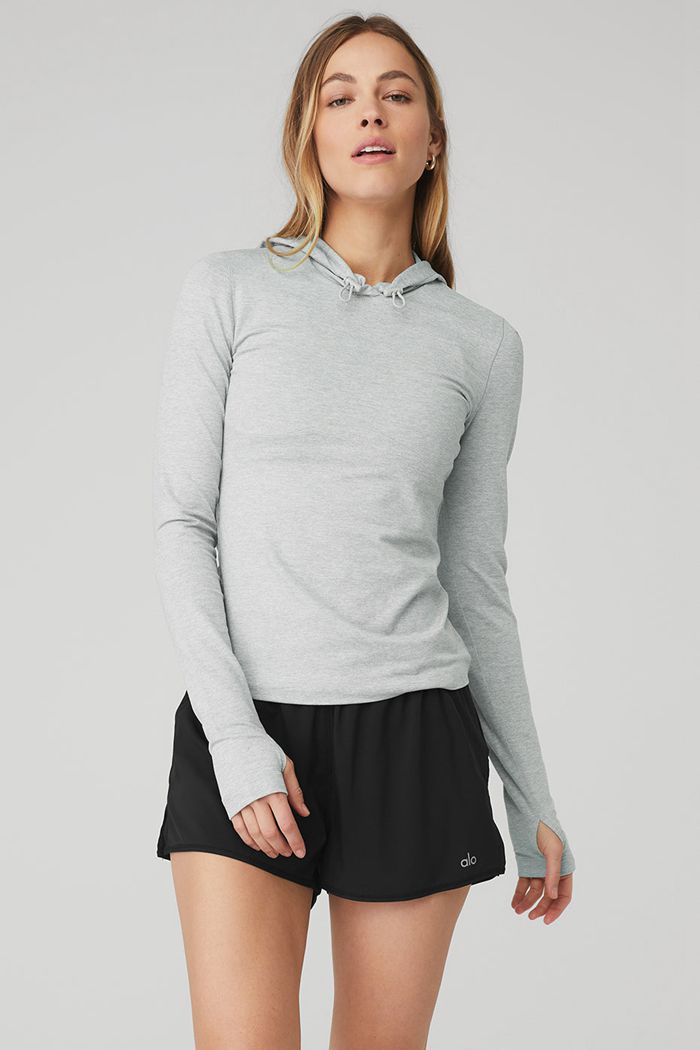 Alo Yoga Alosoft Hooded Runner Women's Long Sleeve Grey | 05NCZUFAM