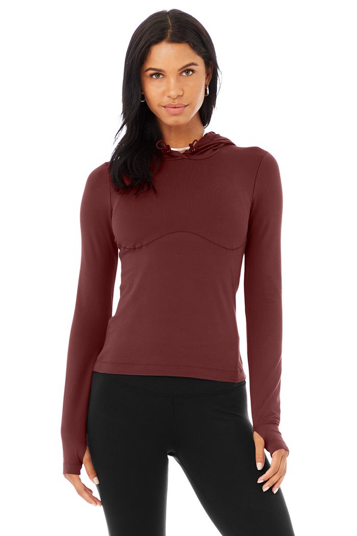 Alo Yoga Alosoft Hooded Runner Women's Long Sleeve Red | 13OQSKYLZ