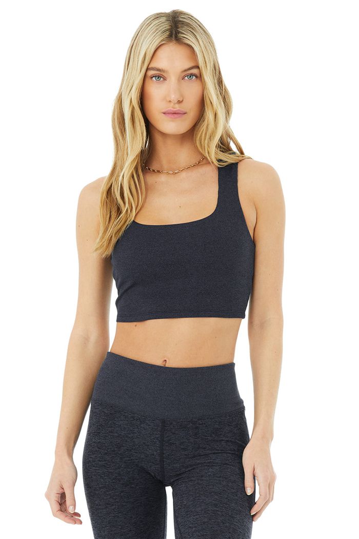 Alo Yoga Alosoft Ribbed Chic Women's Tank Tops Navy | 10GVBMZWL