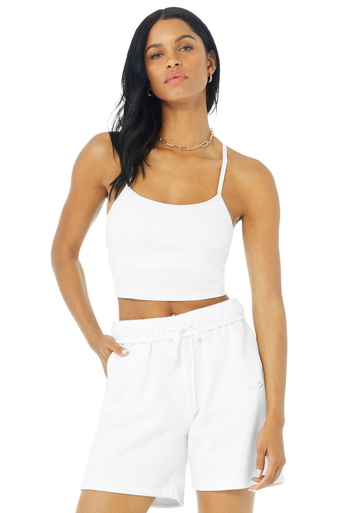 Alo Yoga Alosoft Ribbed Crop Calm Women's Tank Tops White | 28MLCGUQF