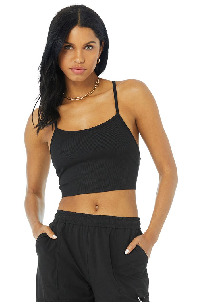 Alo Yoga Alosoft Ribbed Crop Calm Women's Tank Tops Black | 42AHLBMQE