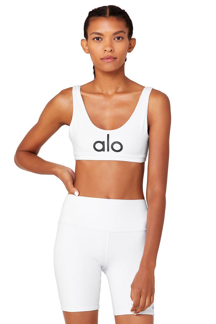 Alo Yoga Ambient Logo Women's Bras White | 01FWVICMQ