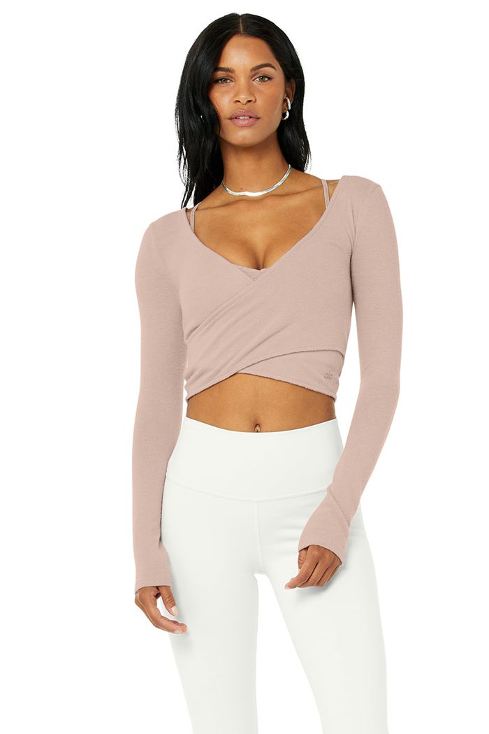 Alo Yoga Amelia Luxe Crop Women's Long Sleeve Pink | 38PAKYWRI