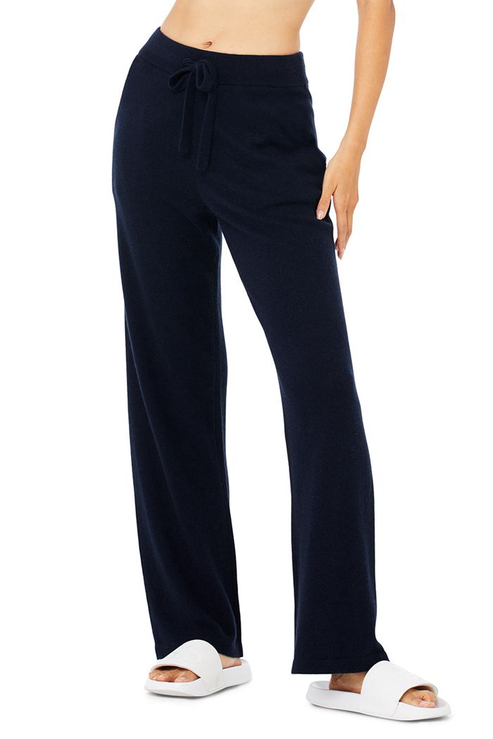 Alo Yoga Cashmere High-Waist Jet Set Wide Leg Women's Pants Navy | 60FNVROLS