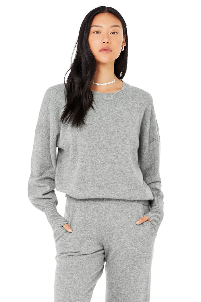 Alo Yoga Cashmere Jet Set Crew Women's Long Sleeve Grey | 68KYHTMLX