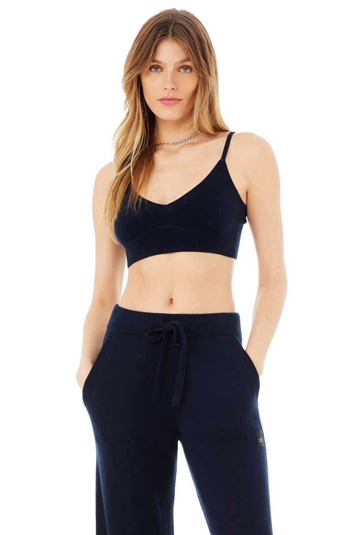 Alo Yoga Cashmere Jet Set Women's Bras Navy | 79CVWPKIT