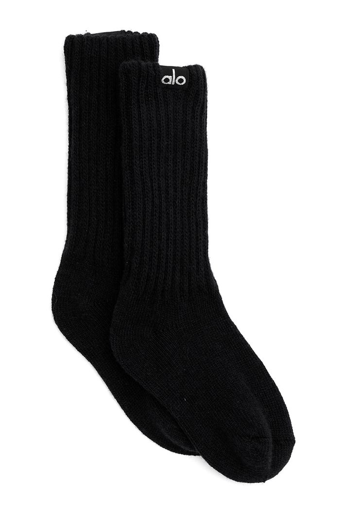 Alo Yoga Cashmere Jet Set Women's Socks Black | 37HVPFSGJ