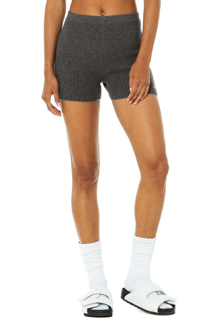 Alo Yoga Cashmere Ribbed Staycation Women's Short Grey | 43QVKAOLN