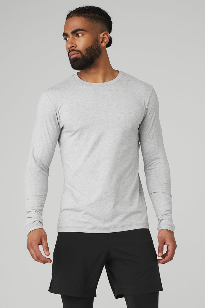 Alo Yoga Conquer Reform Crewneck Men's Long Sleeve Grey | 07NVLKFMX