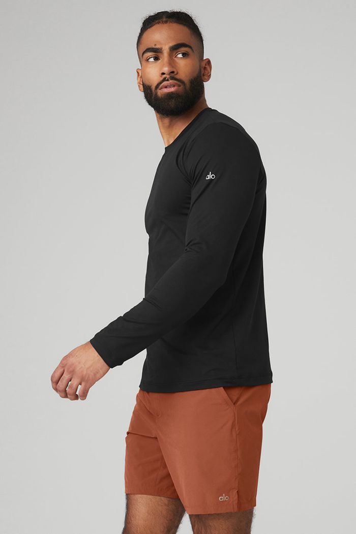 Alo Yoga Conquer Reform Crewneck Men's Long Sleeve Black | 41QVTXRAS