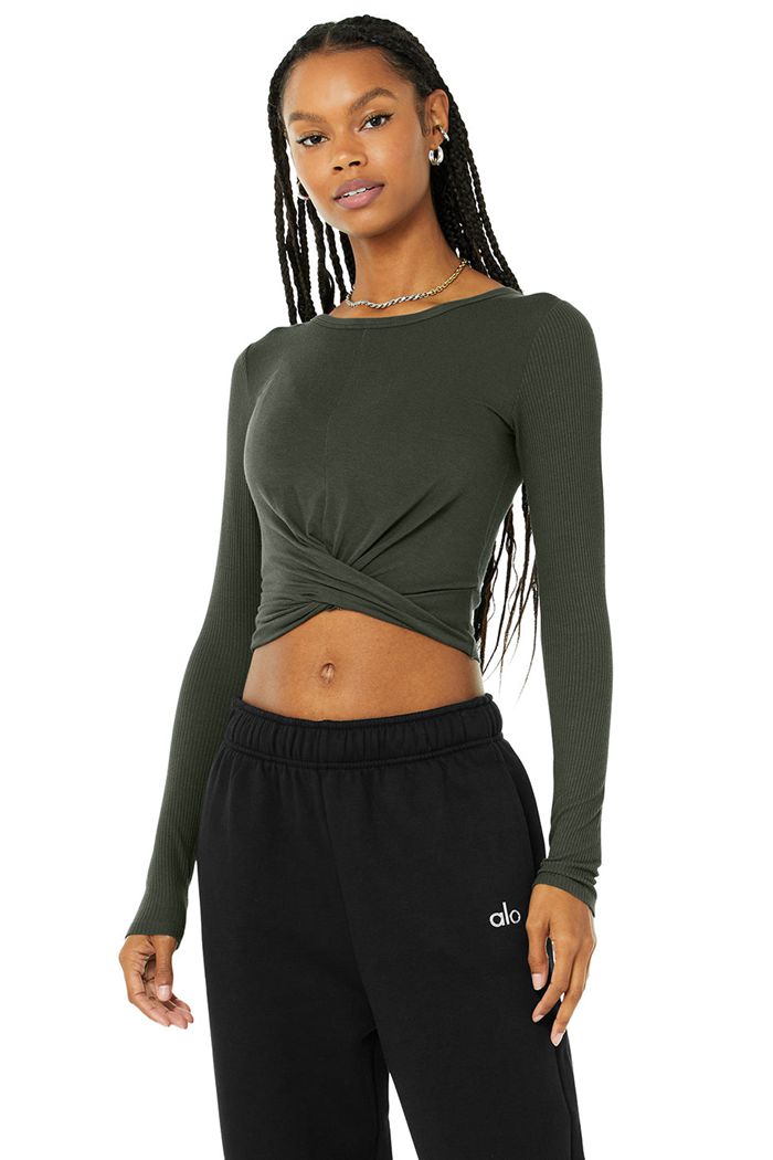 Alo Yoga Cover Women's Long Sleeve Dark Green | 25TGUZJCN