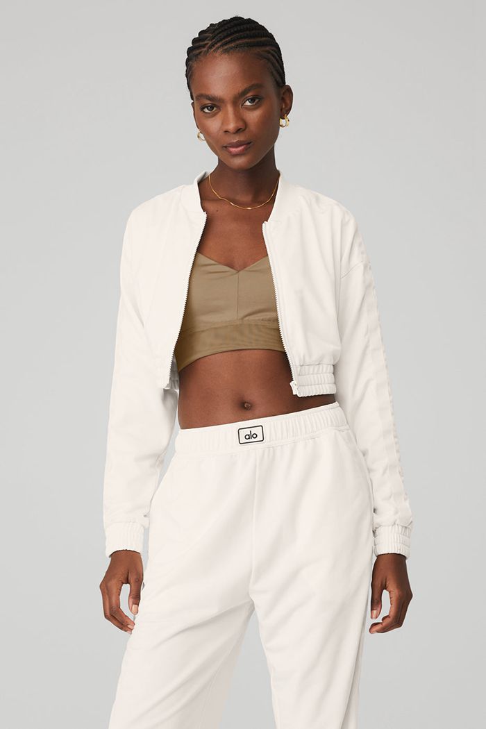 Alo Yoga Cropped Prizewinner Women's Jackets White | 23TNSRAQB