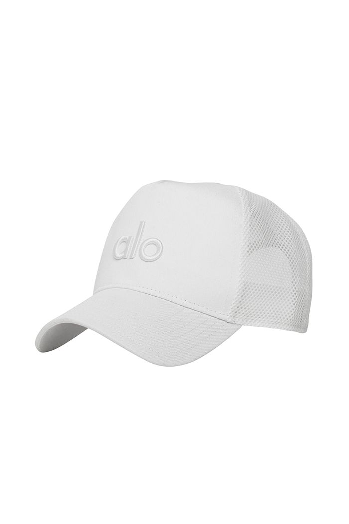 Alo Yoga District Trucker Men's Hats White | 21FQBHKLJ