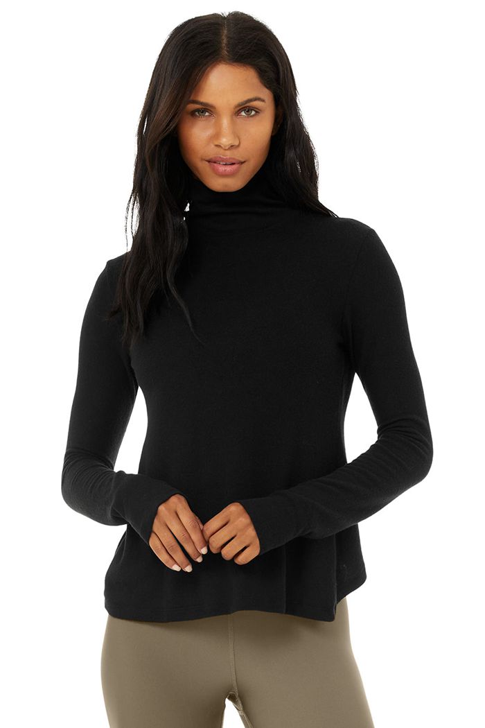 Alo Yoga Embrace Women's Long Sleeve Black | 52QGRPXHO