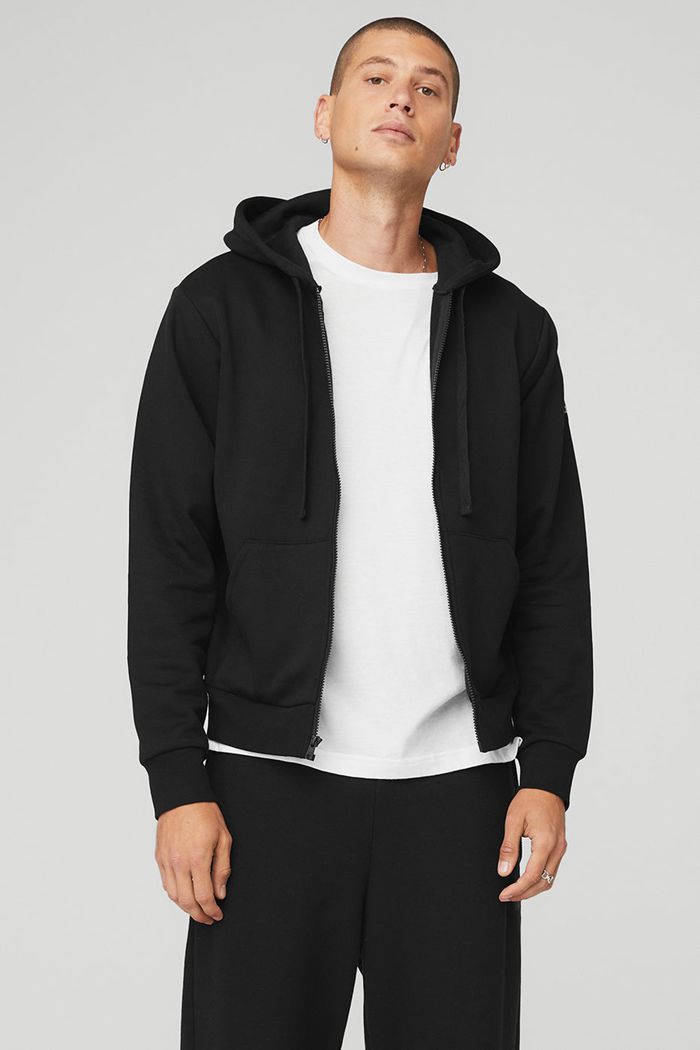 Alo Yoga Everyday Full Zip Men's Hoodie Black | 27IOYJRHC