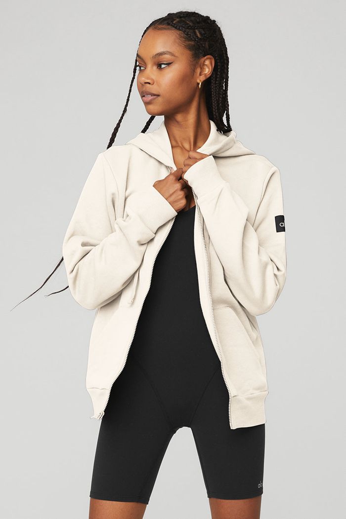 Alo Yoga Everyday Full Zip Women's Hoodie White | 15FNWRVIS