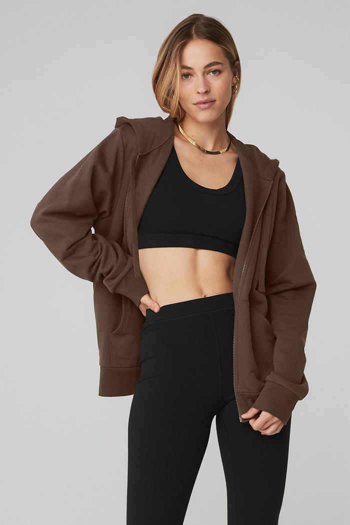 Alo Yoga Everyday Full Zip Women's Hoodie Black | 24QGTKLHS