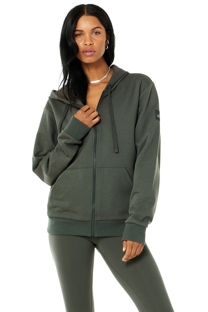 Alo Yoga Everyday Full Zip Women's Hoodie Dark Green | 56YPUAWIG