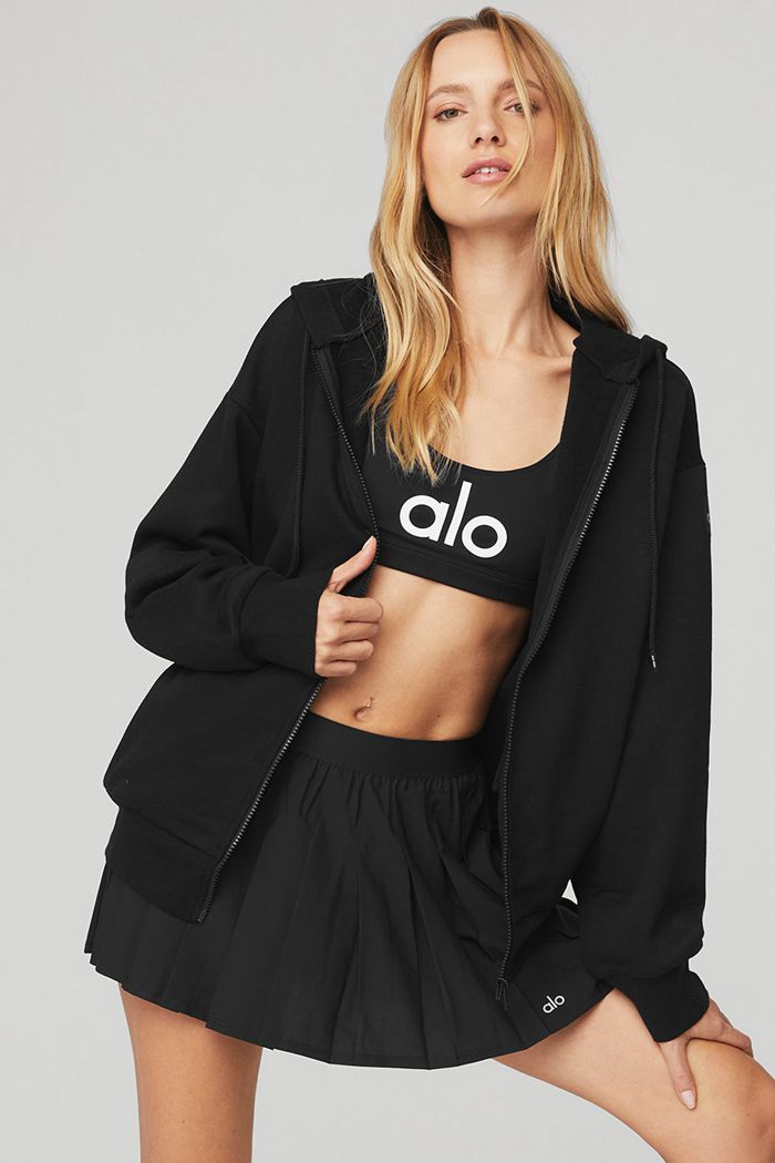 Alo Yoga Everyday Full Zip Women's Hoodie Black | 67EKSCAJR