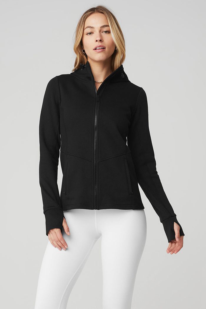 Alo Yoga Foundation Zip Women's Hoodie Black | 41NLSZAJM