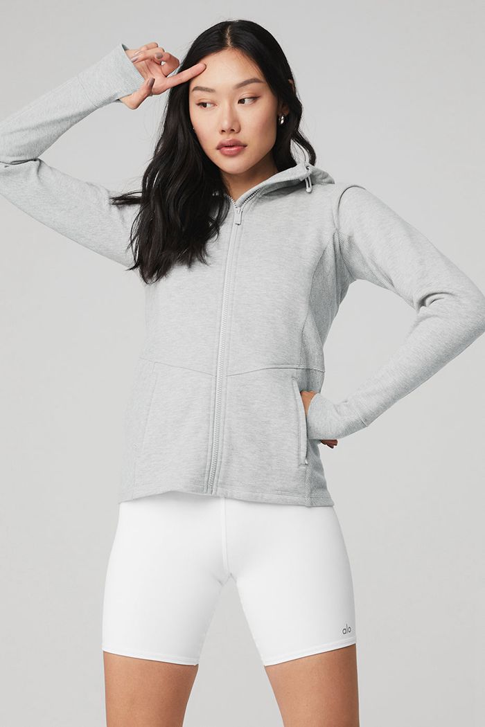 Alo Yoga Foundation Zip Women's Hoodie Grey | 62MICGEPV