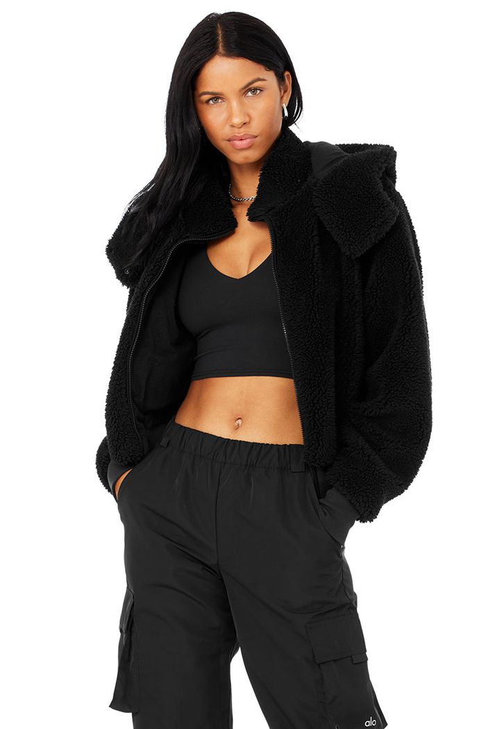 Alo Yoga Foxy Sherpa Women's Jackets Black | 90BLKXSZD