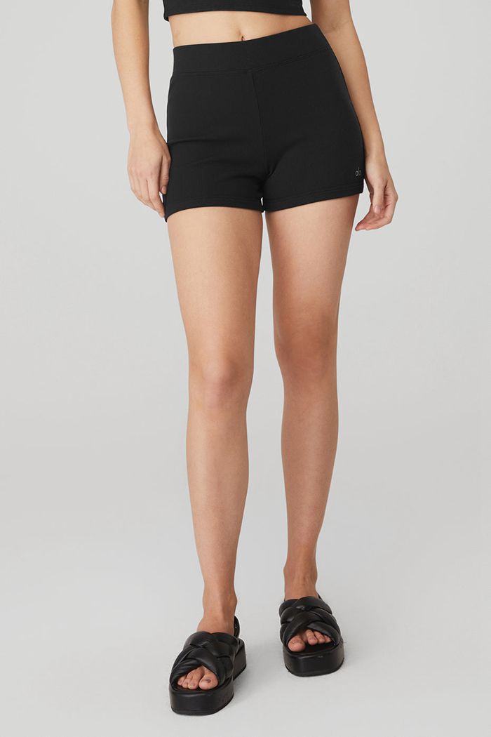 Alo Yoga Goddess Ribbed High-Waist Hot Women's Short Black | 03LACOTRY