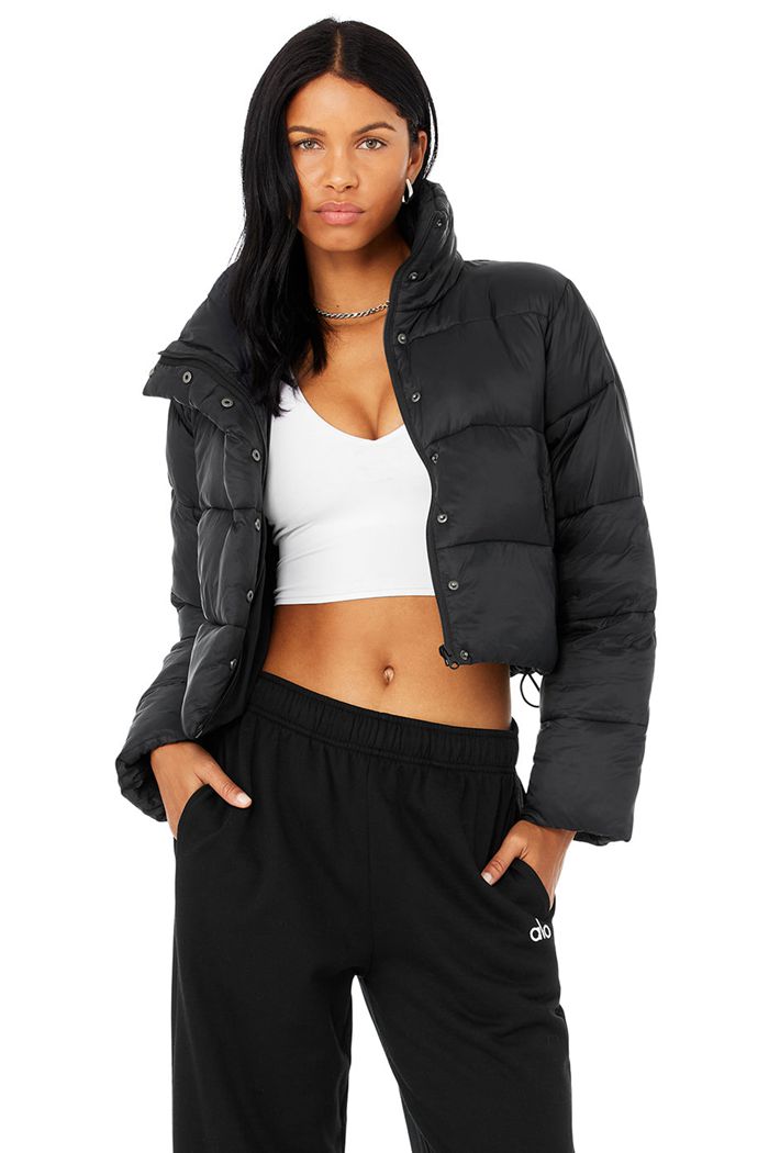 Alo Yoga Gold Rush Puffer Women's Jackets Black | 48MTZJHNB