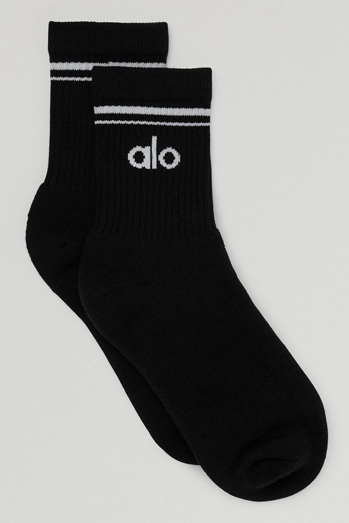 Alo Yoga Half-Crew Throwback Men's Socks Black White | 16KPBDQXY