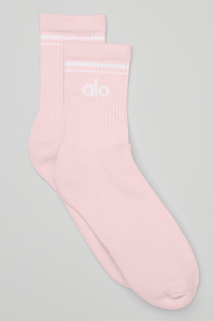 Alo Yoga Half-Crew Throwback Men's Socks Pink White | 98YOTJZNA