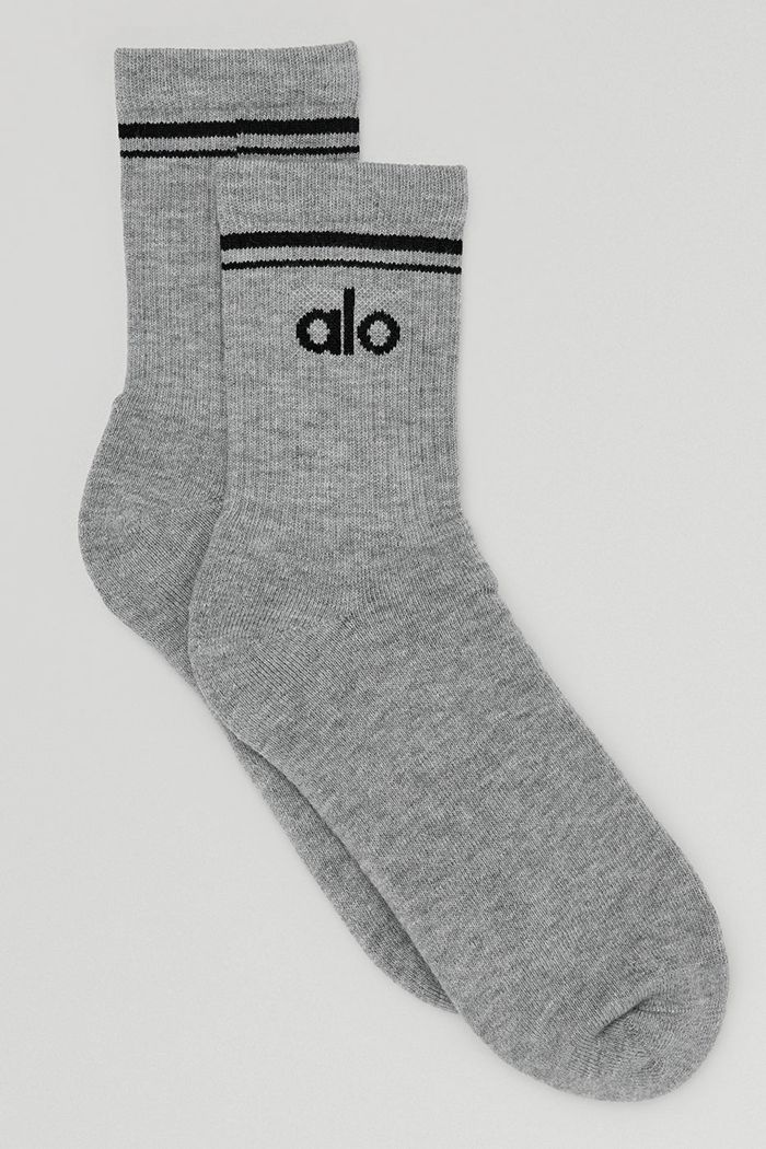 Alo Yoga Half-Crew Throwback Women's Socks Grey Black | 62XVUAMKL