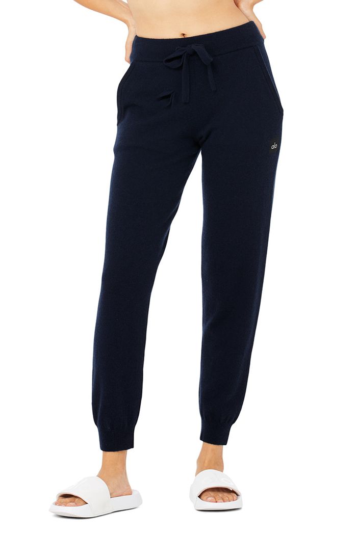 Alo Yoga High-Waist Cashmere Jet Set Women's Pants Navy | 39BKJOADN