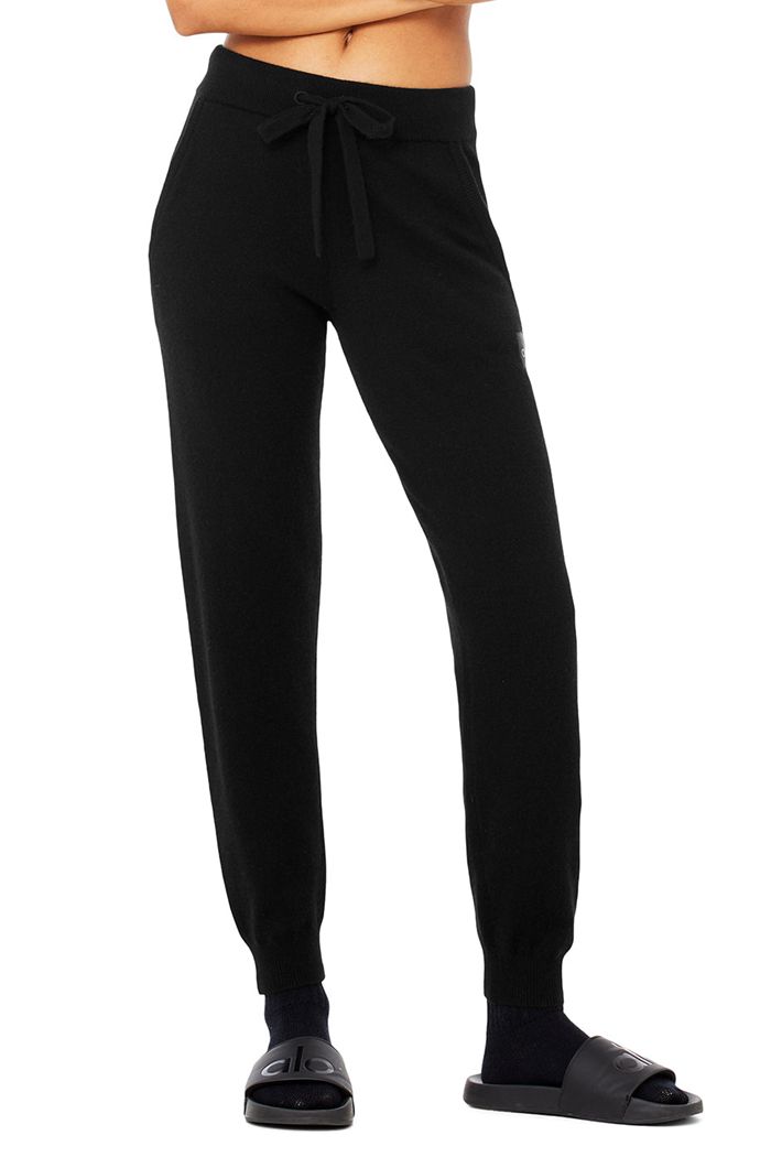 Alo Yoga High-Waist Cashmere Jet Set Women's Pants Black | 42ZKTNPWA