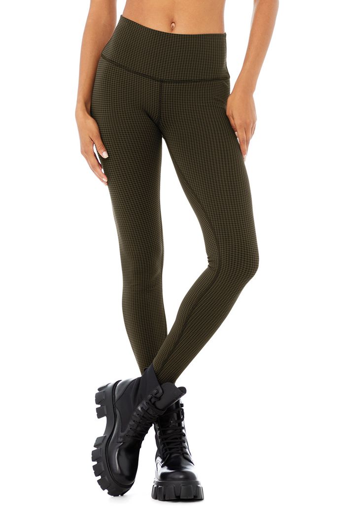 Alo Yoga High-Waist Micro Houndstooth Women's Leggings Dark Olive Black | 14BNQXGKT