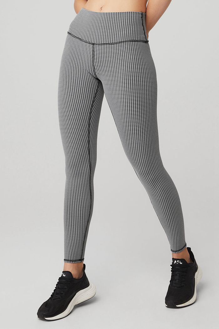 Alo Yoga High-Waist Micro Houndstooth Women's Leggings White | 61KQDCZVX