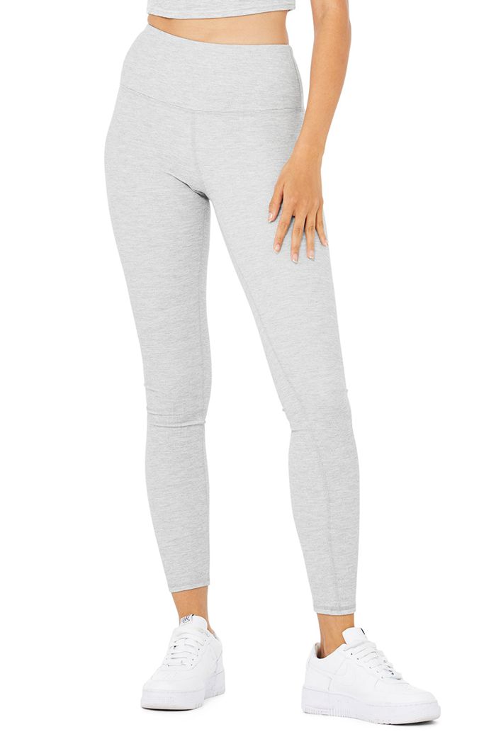 Alo Yoga High-Waist Micro Waffle LowKey Women's Leggings Grey | 31TWACZRF